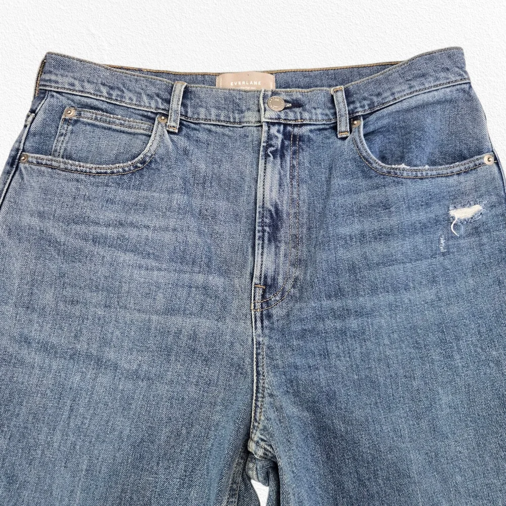 Everlane Light Wash High Rise Straight Crop Organic Cotton Raw Hem Jeans Size 31